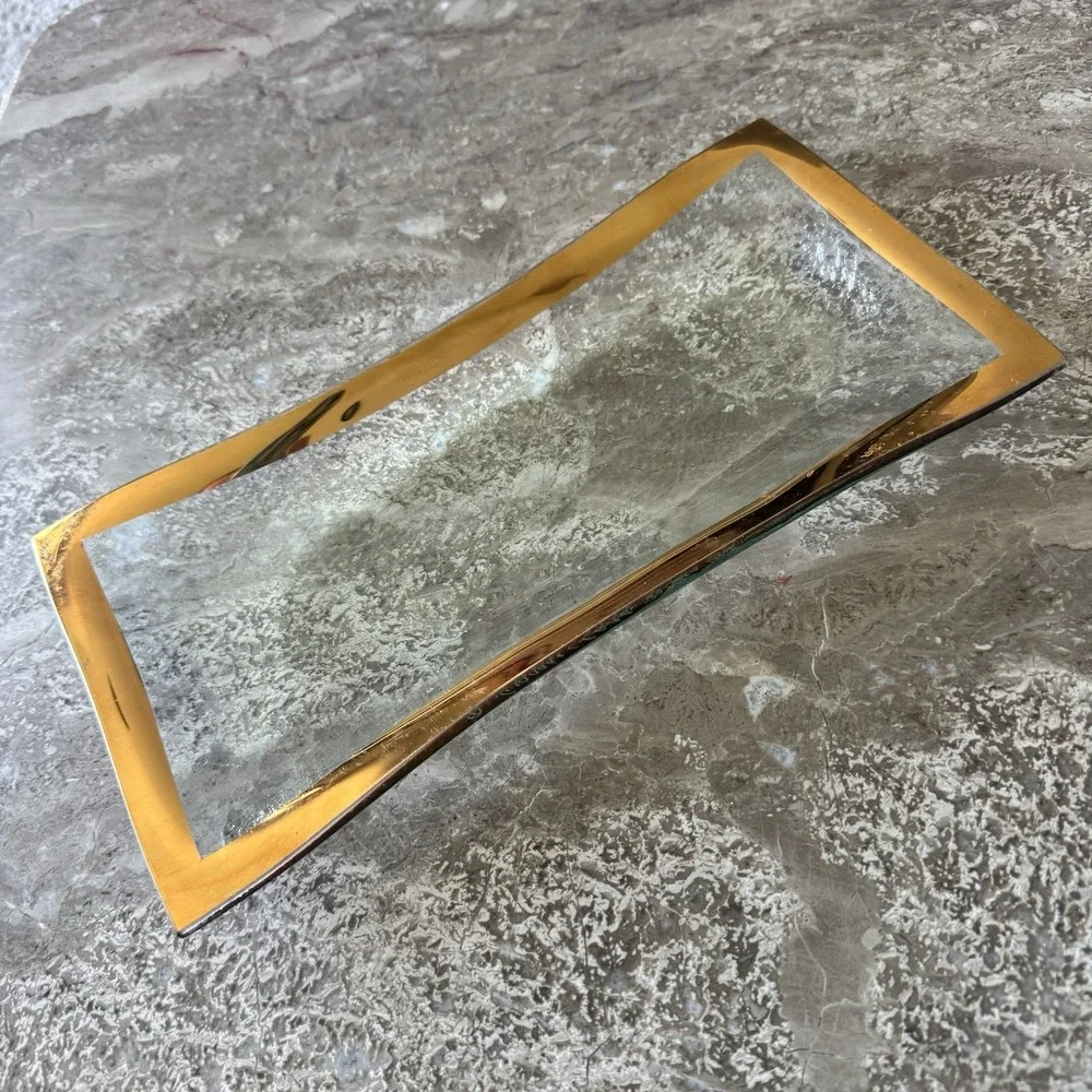 Gorgeous Signed Annie Glass 24kt Gold Antique Olive Tray Approx 11.5